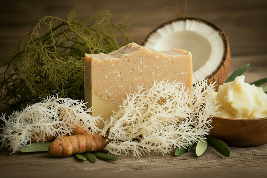 Sea Moss Turmeric Shea Soap with Off-White Sea Moss